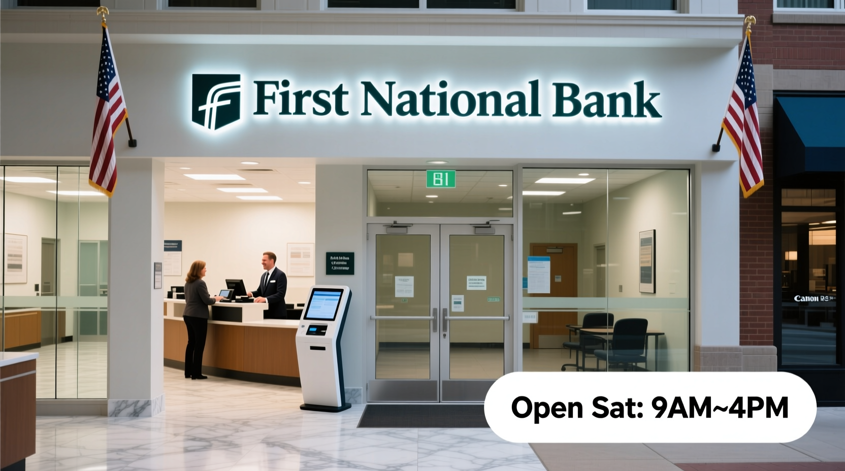 is first national bank open on saturday