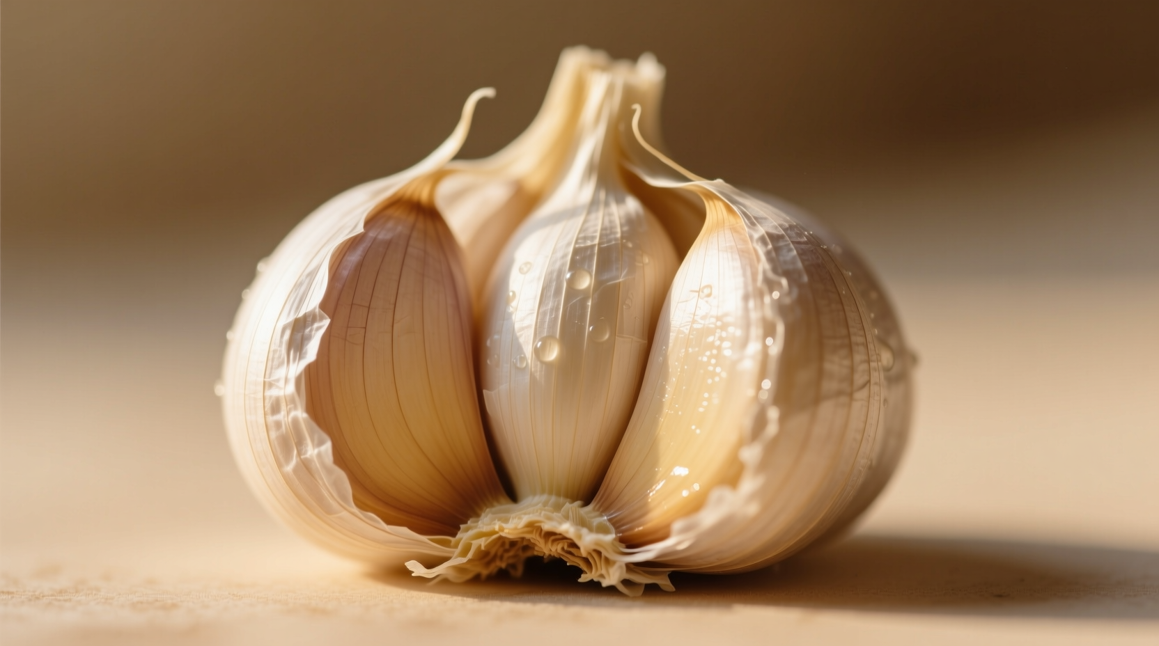 Close-up of fresh garlic cloves with visible texture