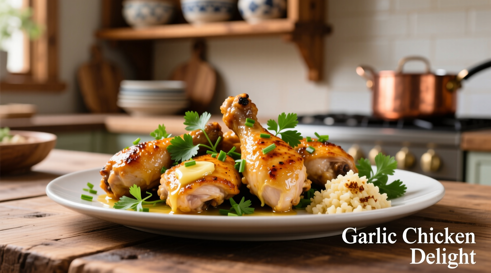 Crispy golden garlic chicken with fresh herbs
