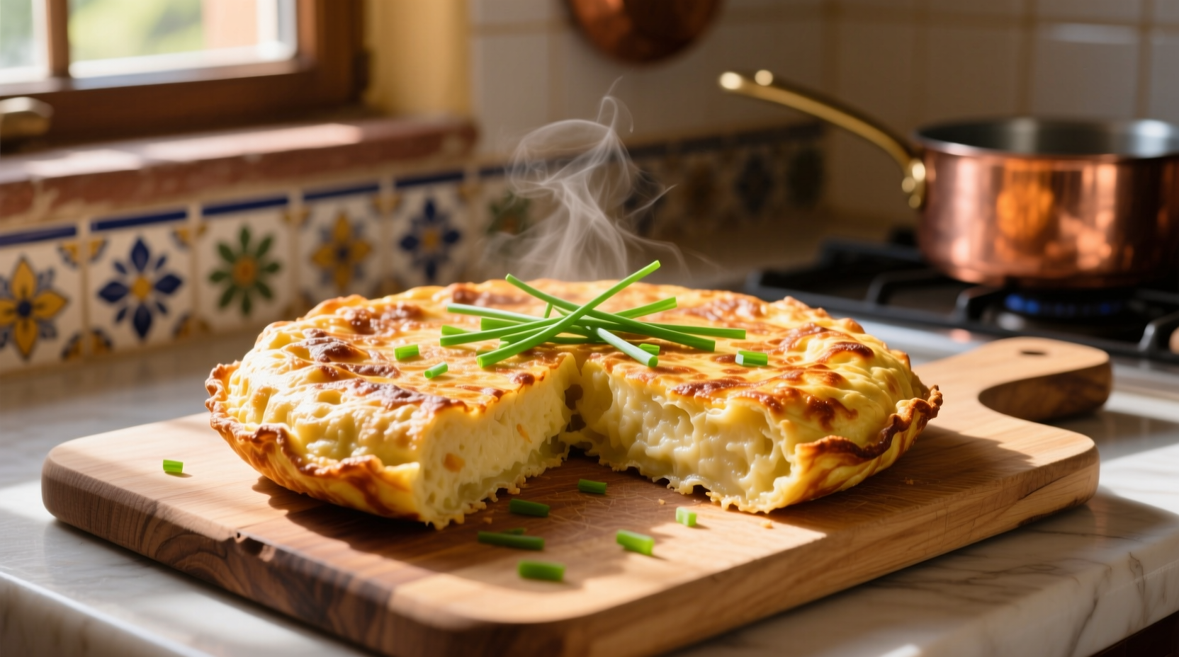 Spanish tortilla with golden crust and soft interior