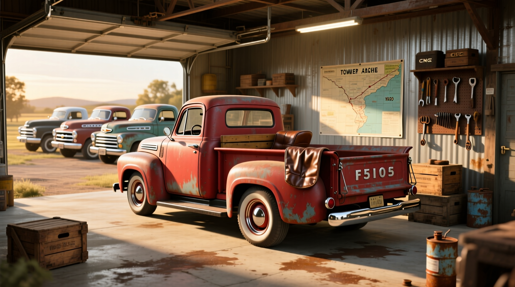 Side view of a restored 1970s Chevrolet pickup truck