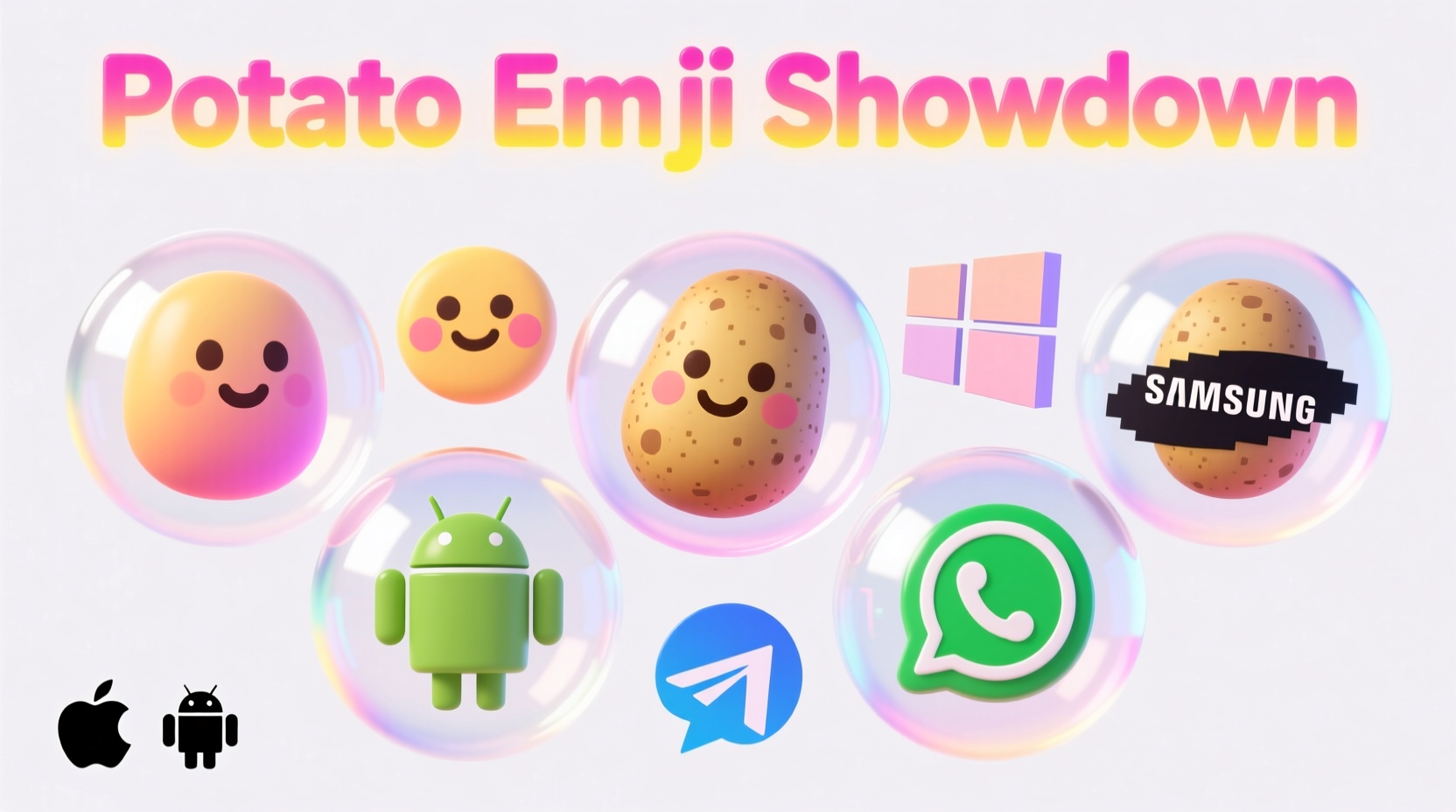 Colorful potato emoji variations across platforms