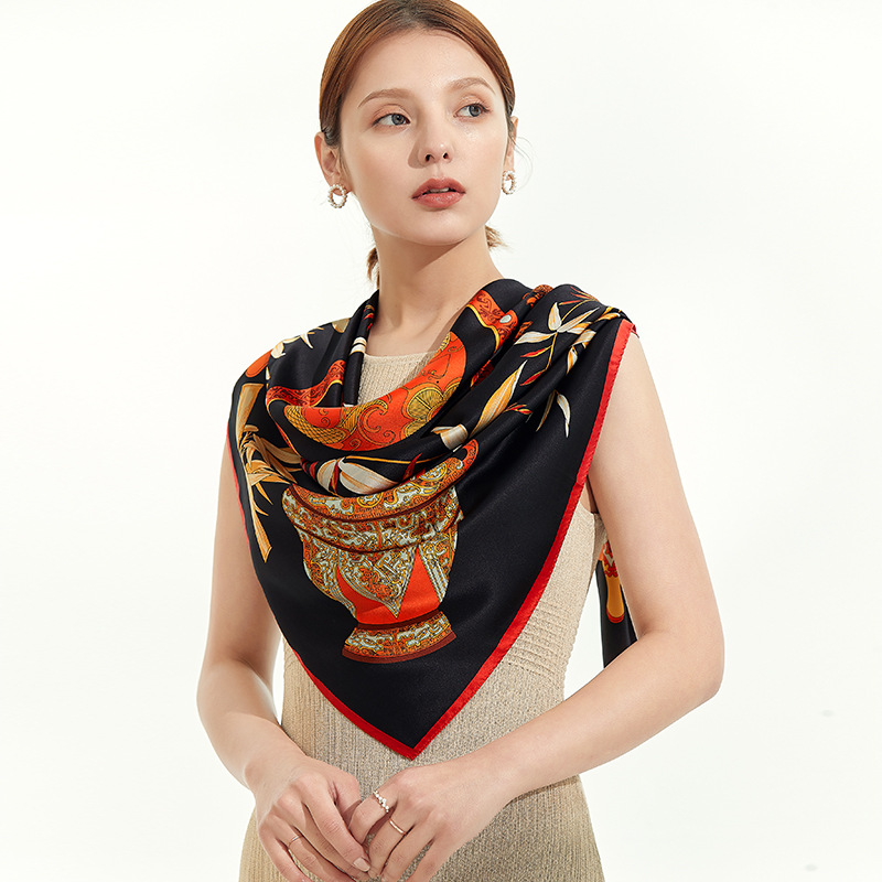 小物 family Japan cashmere scarf Wholesale 110*110cm Japanese Cashmere Silk Scarf - Vintage Style