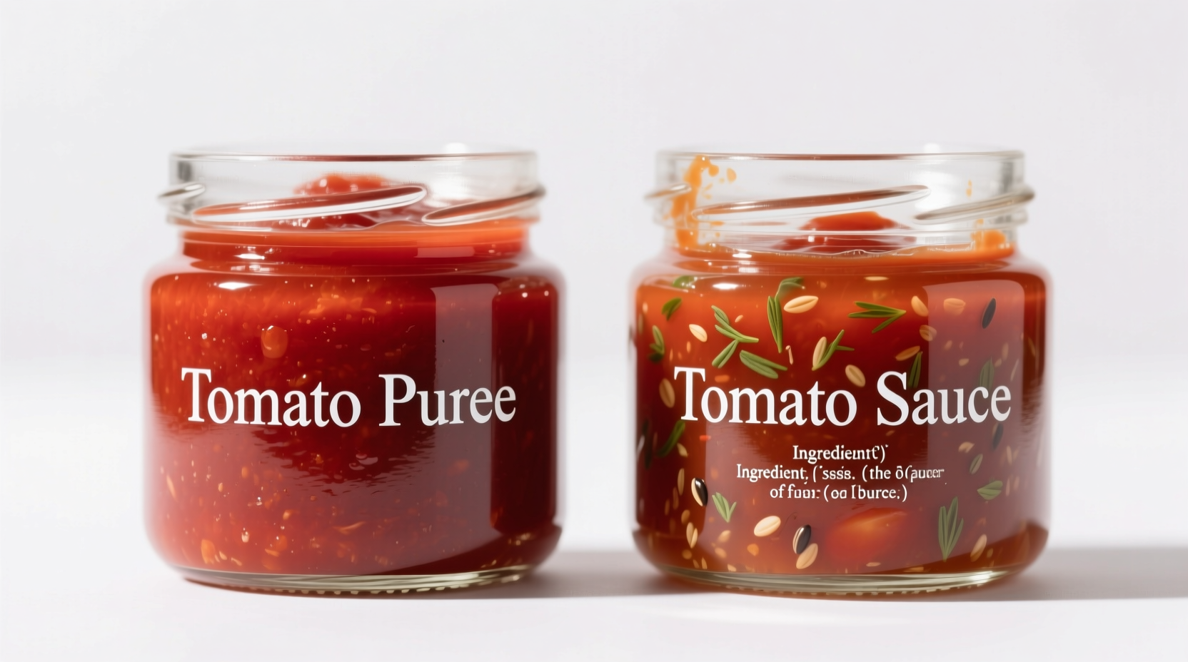 Tomato puree and sauce comparison in clear containers