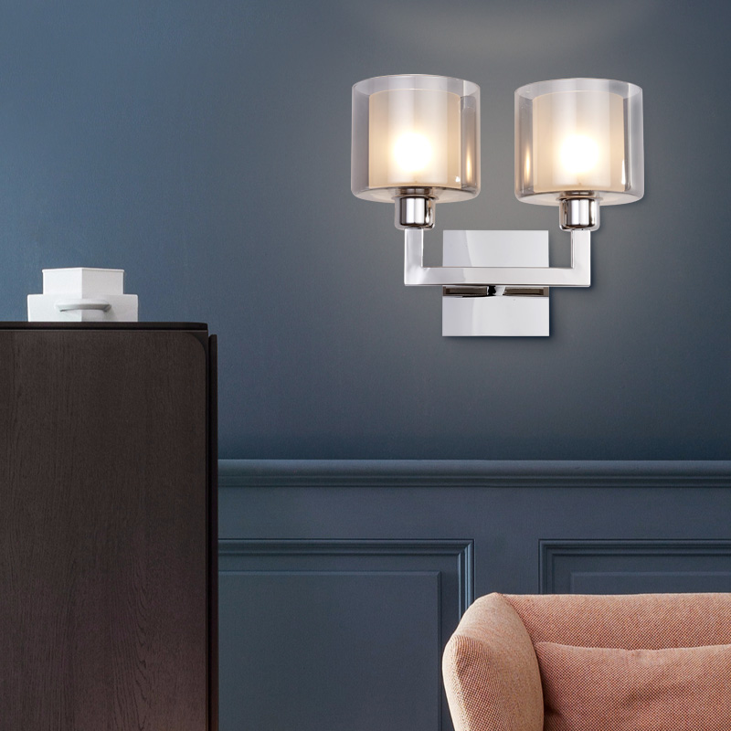 Indoor Wall Sconce 1 Light Wall Mount Light with Clear Glass Contemporary Chrome Bathroom Vanity Wall Light