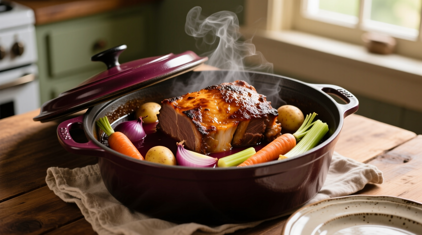 Perfectly browned pot roast with vegetables