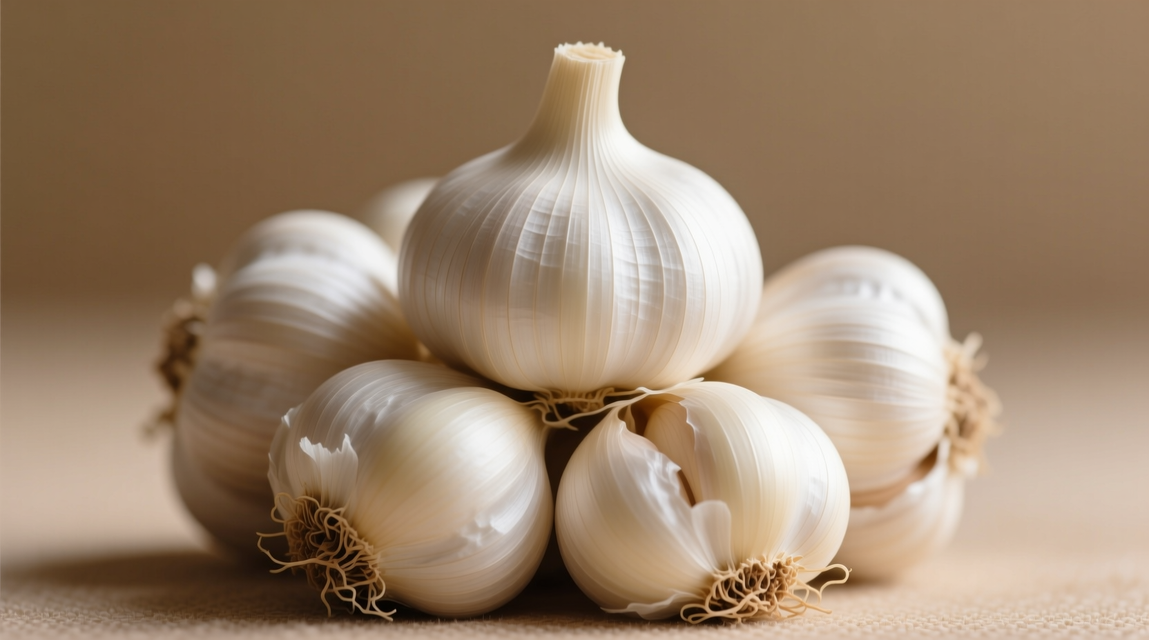 Close-up of garlic bulbs showing individual cloves