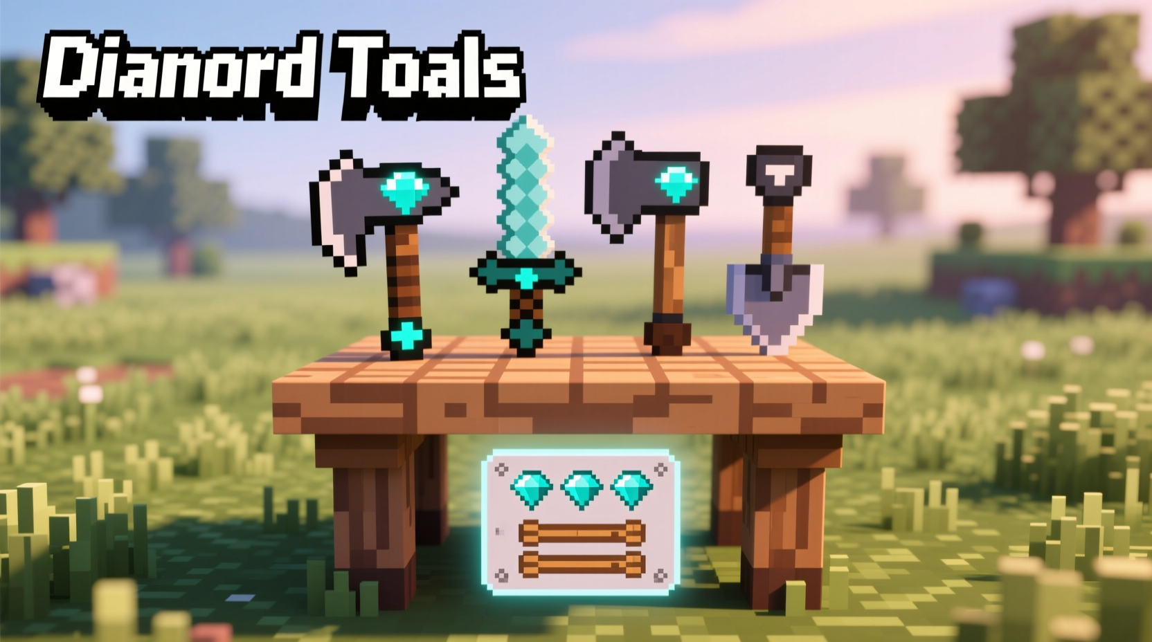 Minecraft crafting table with diamond tools recipe