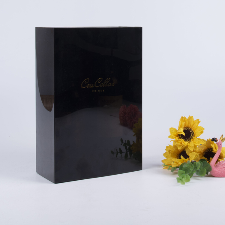 Caja de madera Fábrica de lujo personalizado Logotipo de encargo OEM Black 2 Botella de papel de vino