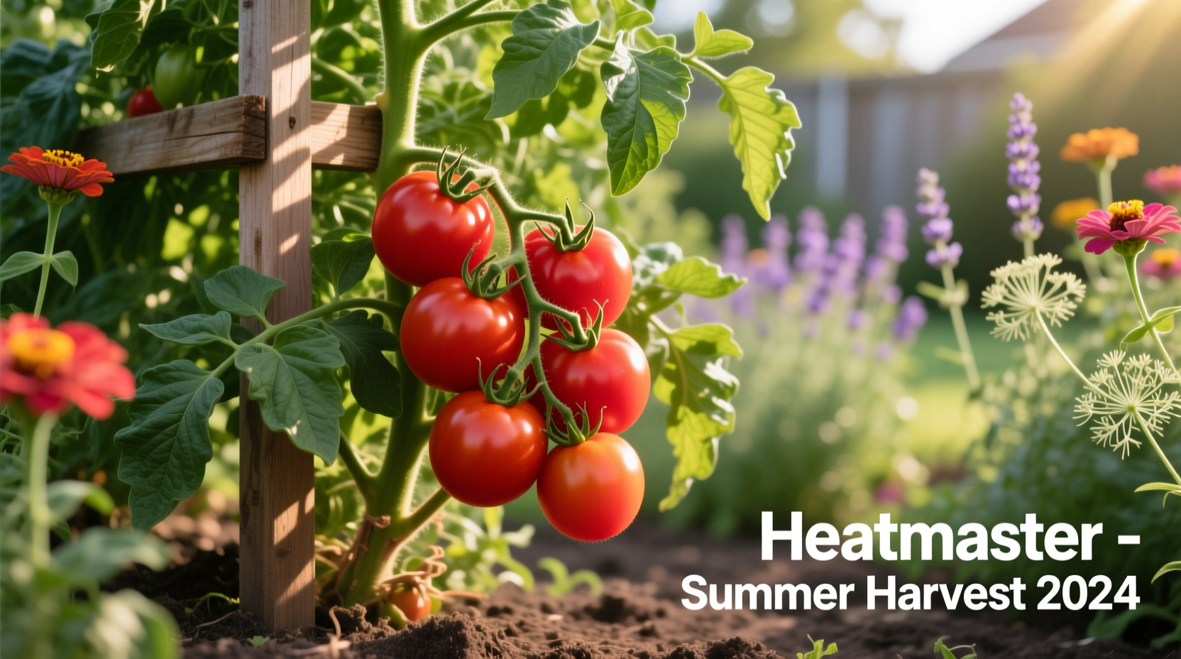 Heatmaster tomato plant producing ripe fruit in summer garden