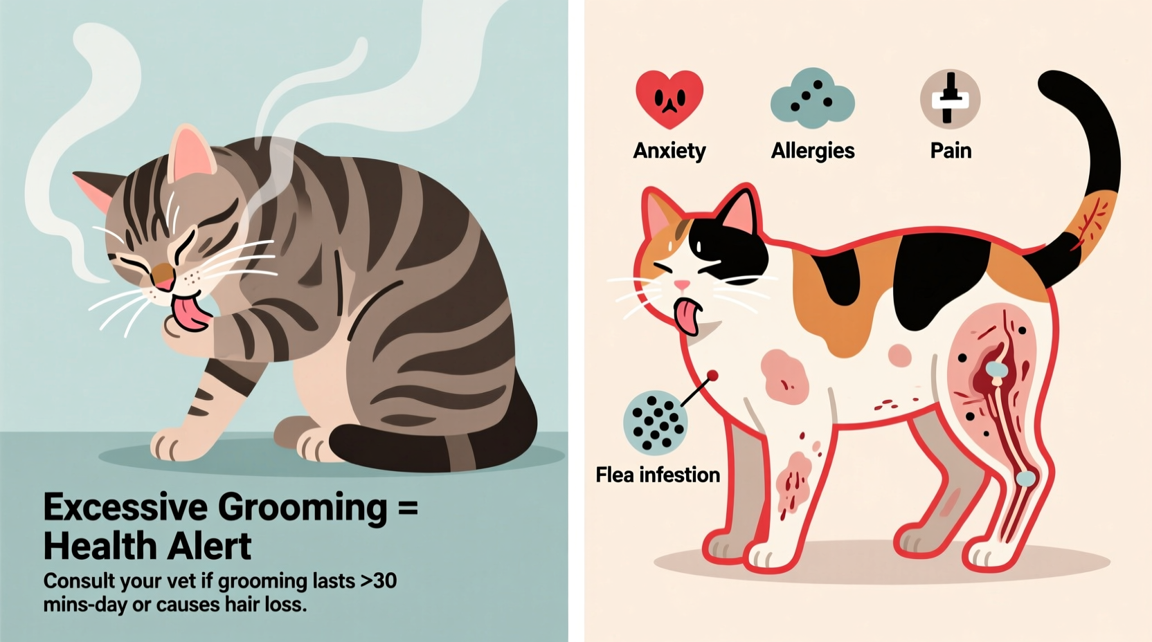 how to identify excessive cat grooming and what it means for their health
