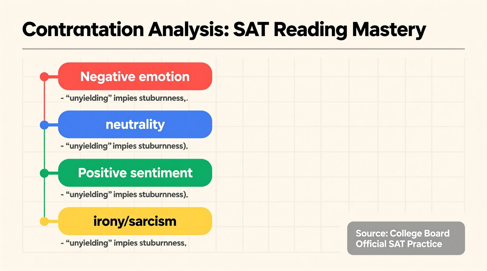 Color-coded SAT passage showing connotation analysis