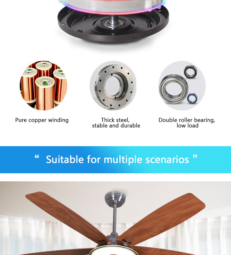 52 inches indoor modern design remote control LED light retractable DC ceiling fan