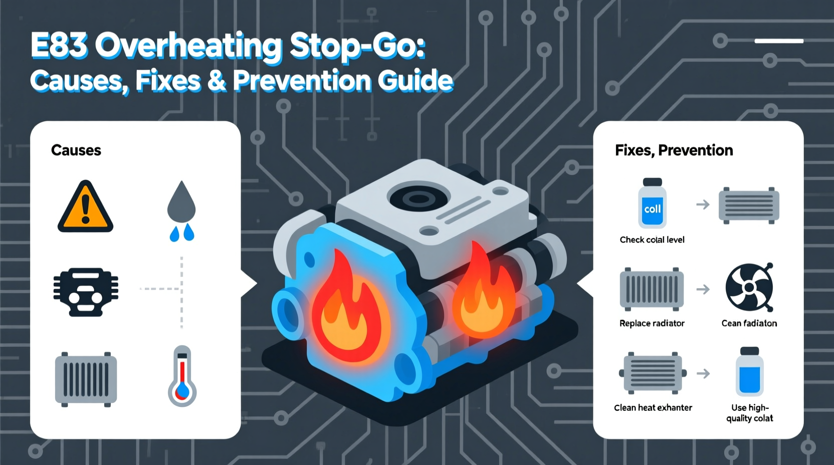 e83 overheating stop go