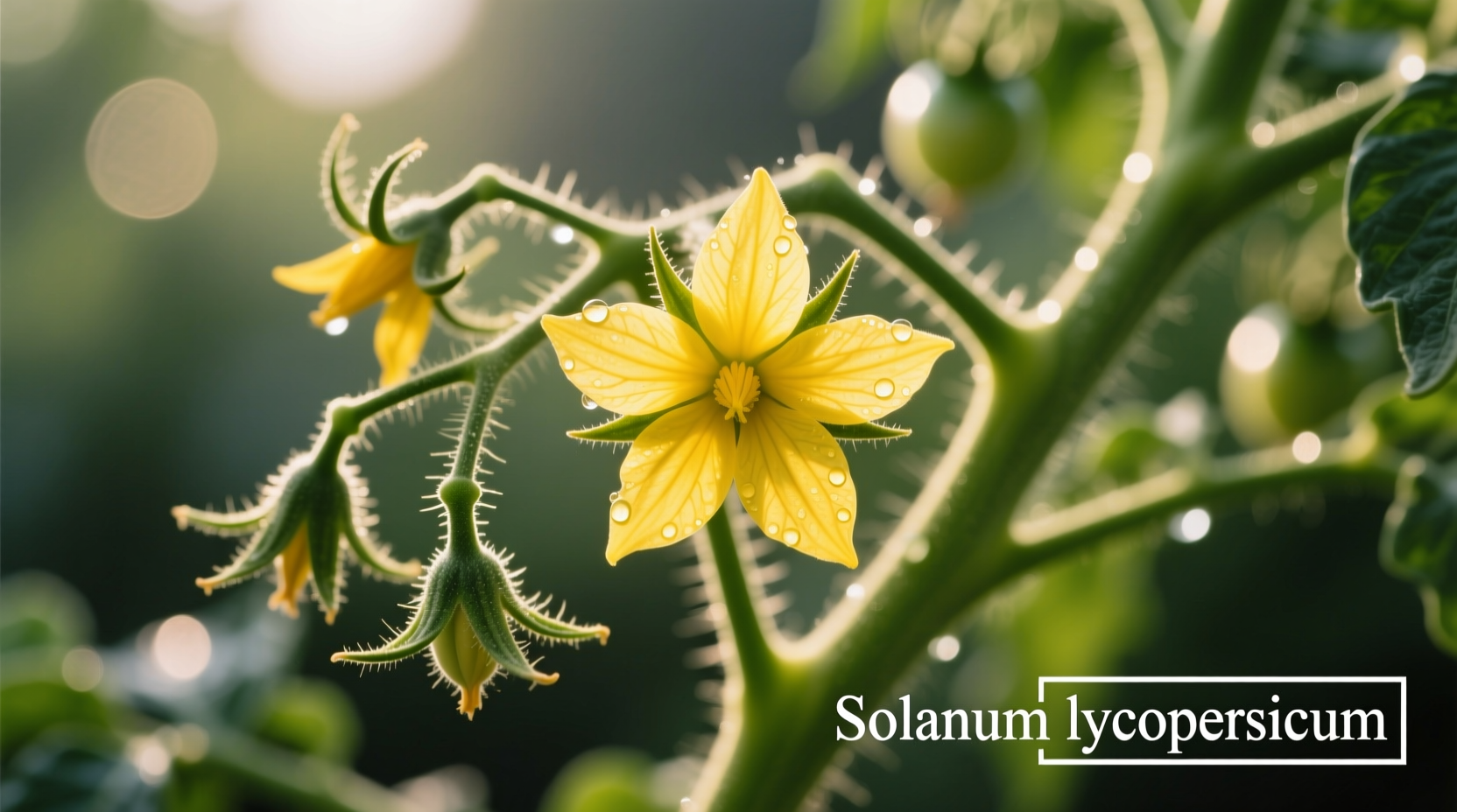 Close-up of yellow tomato flowers on vine