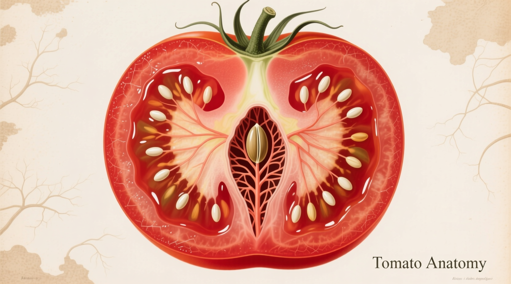 Tomato cross-section showing seeds and fruit structure