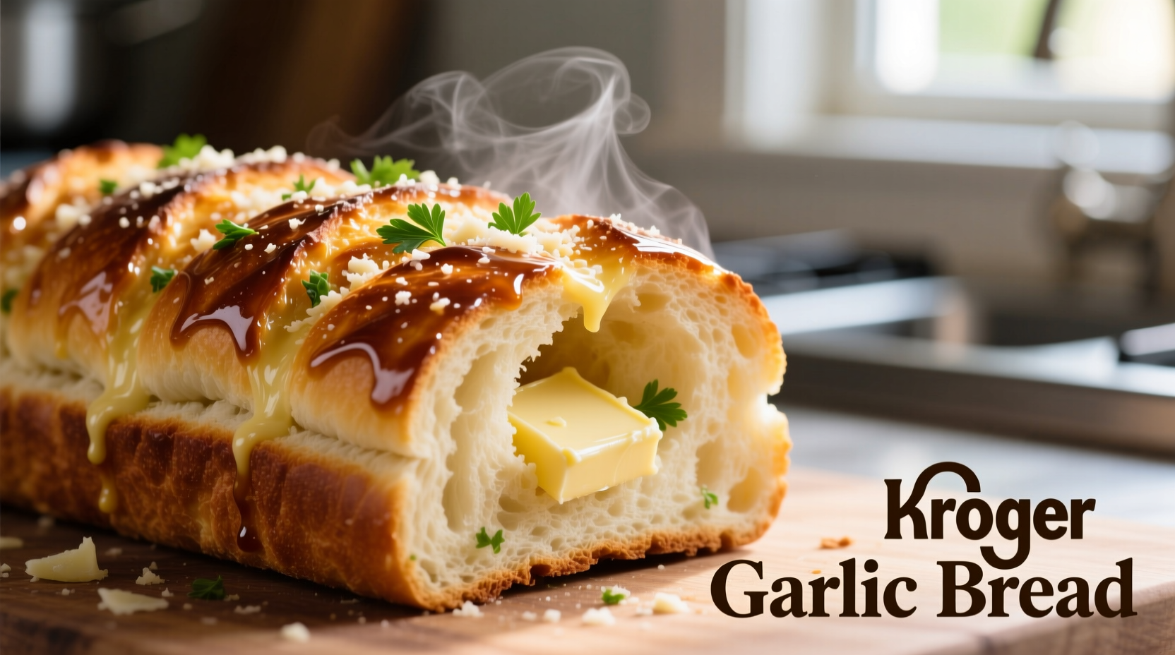 Perfectly baked Kroger garlic bread with golden crust