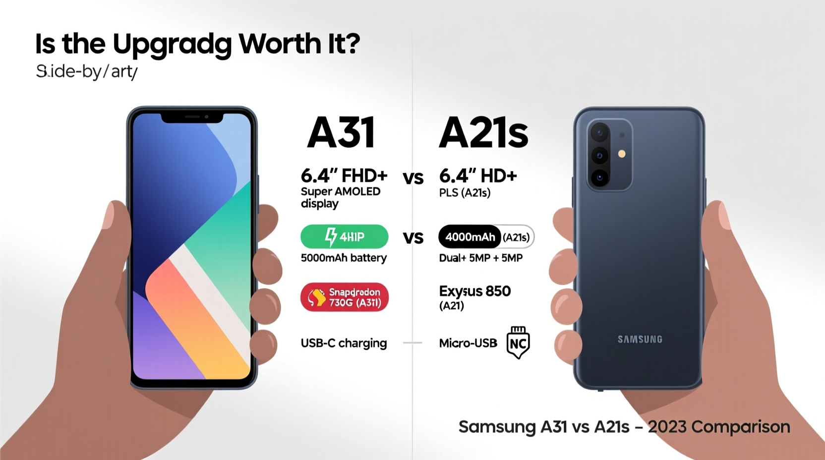 samsung a31 vs a21s is it worth upgrading or are they basically the same 2