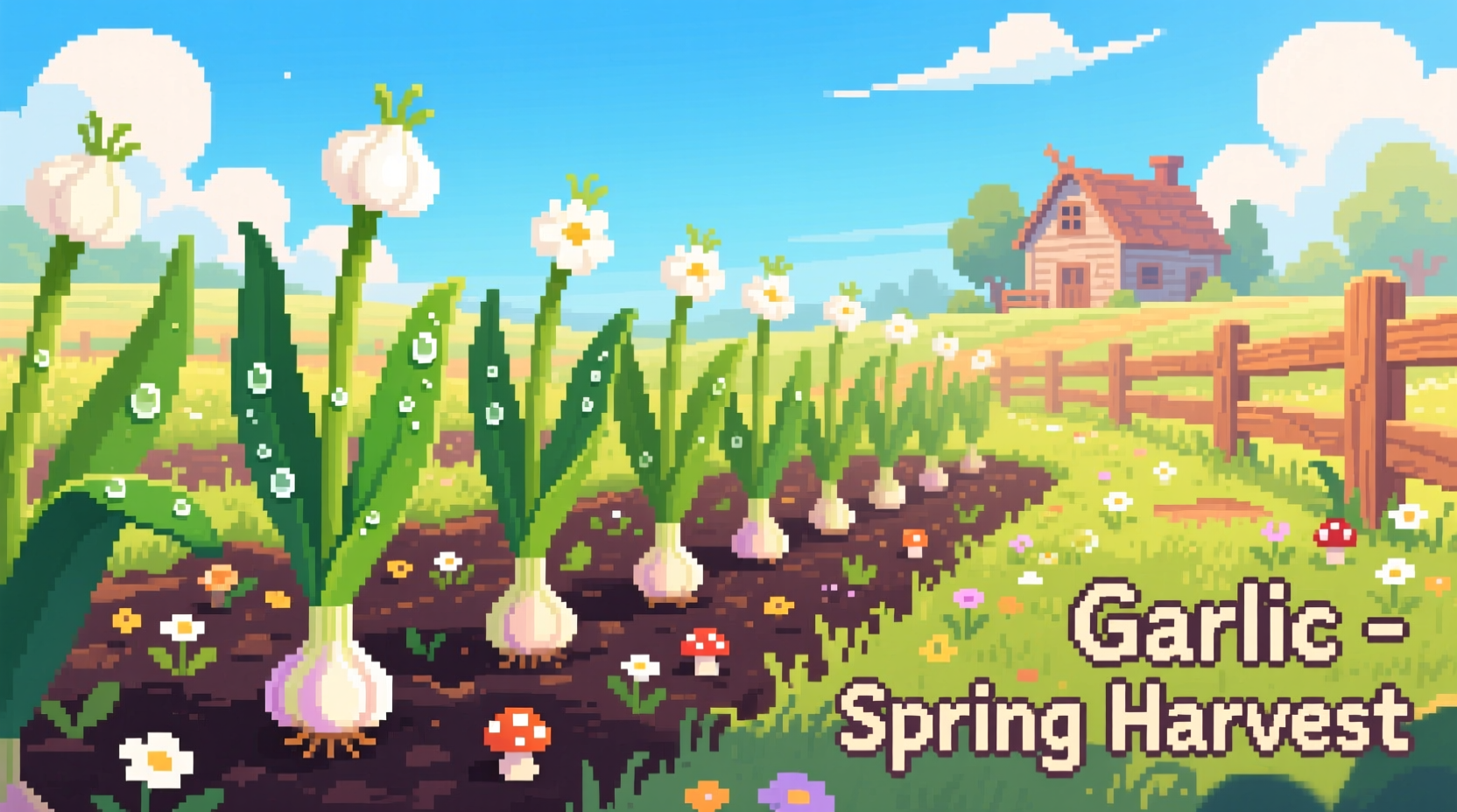 Stardew Valley garlic crop growing in spring season