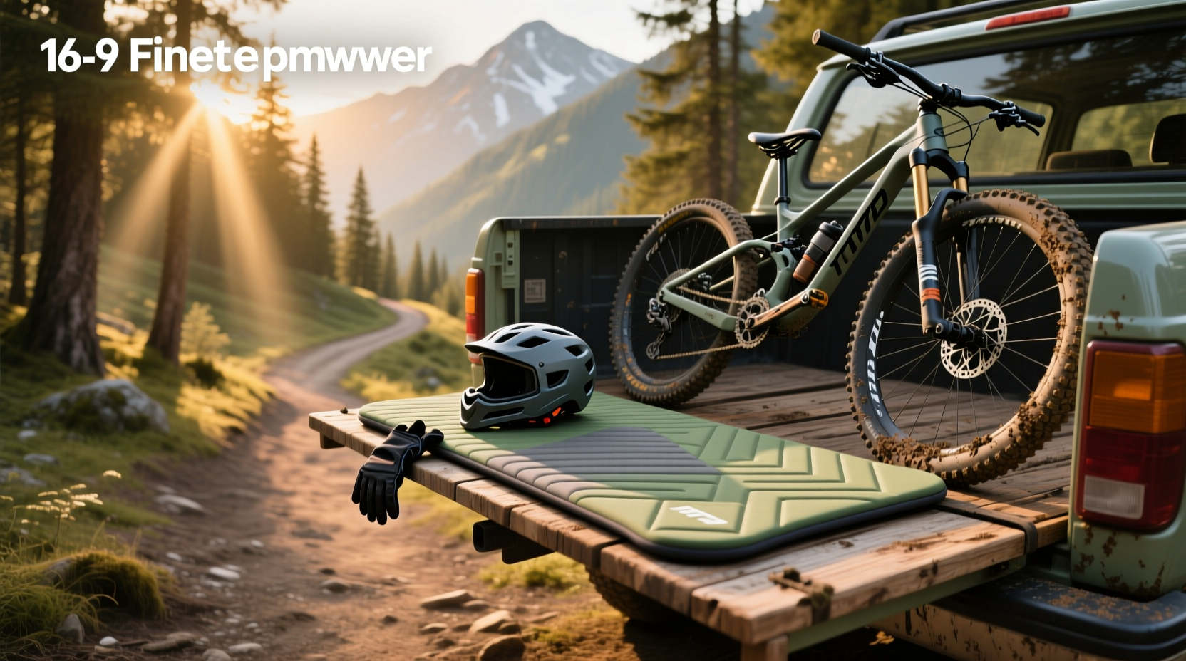 Mountain bike secured on pickup truck tailgate with Fox tailgate pad