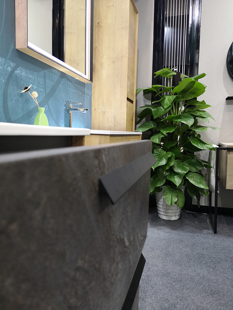 New modern melamine furniture bathroom vanity cabinets with black aluminium handle