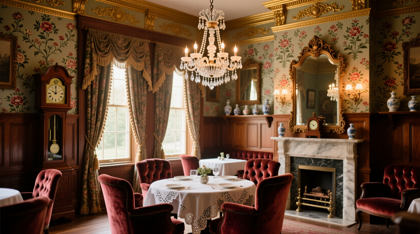 Historic interior of Red Onion Restaurant showing Victorian decor