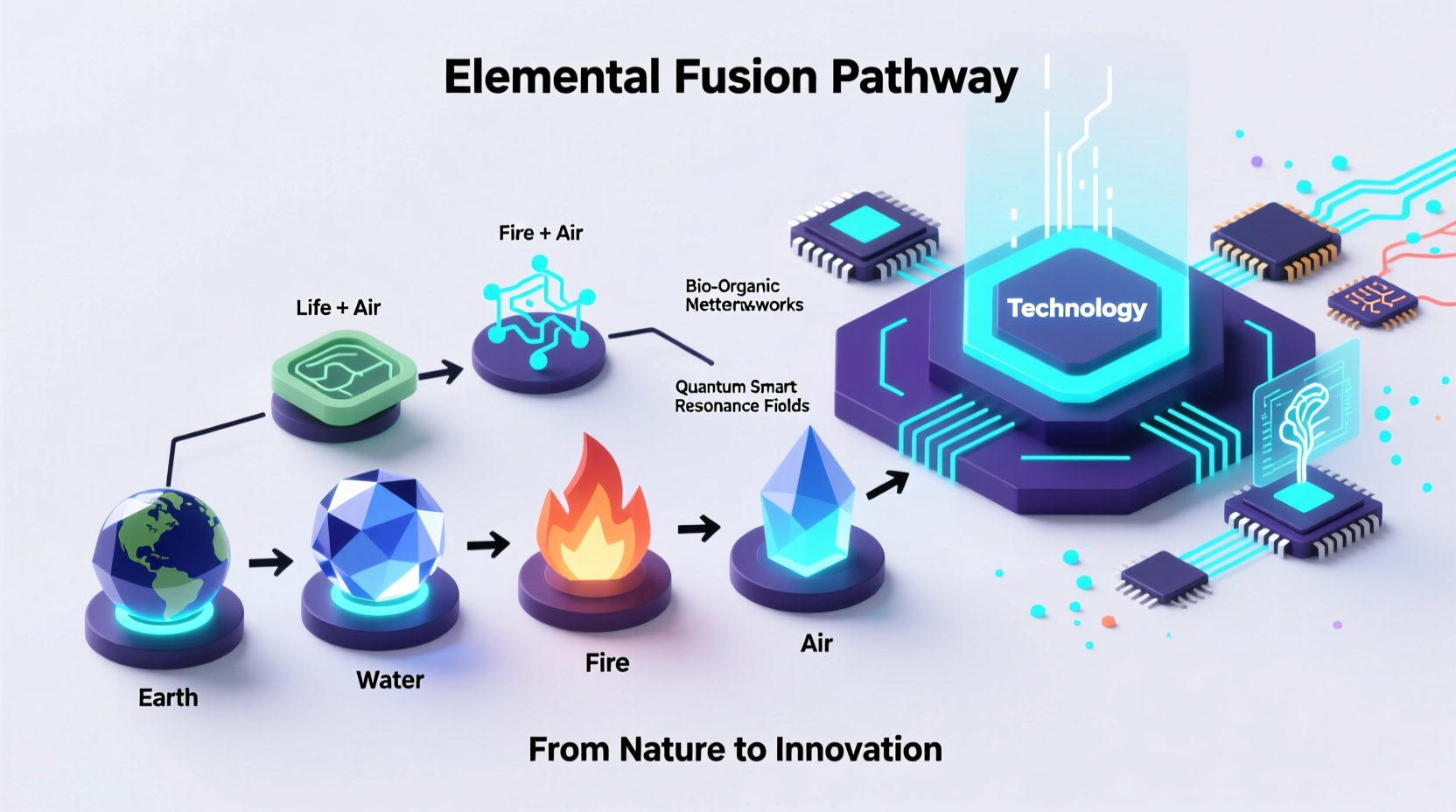 Flowchart of element combinations from basic elements to Technology