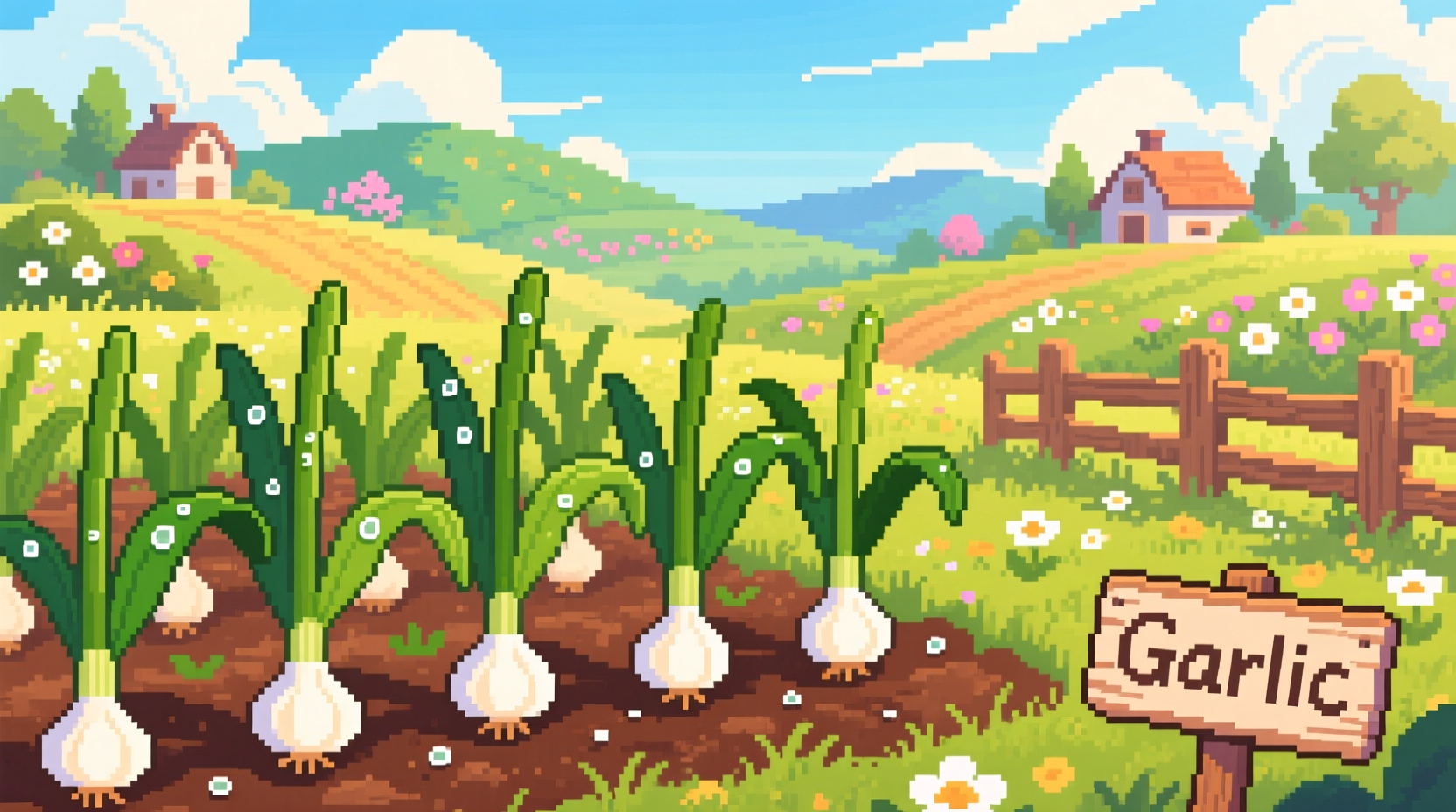 Stardew Valley garlic crop growing in spring season fields
