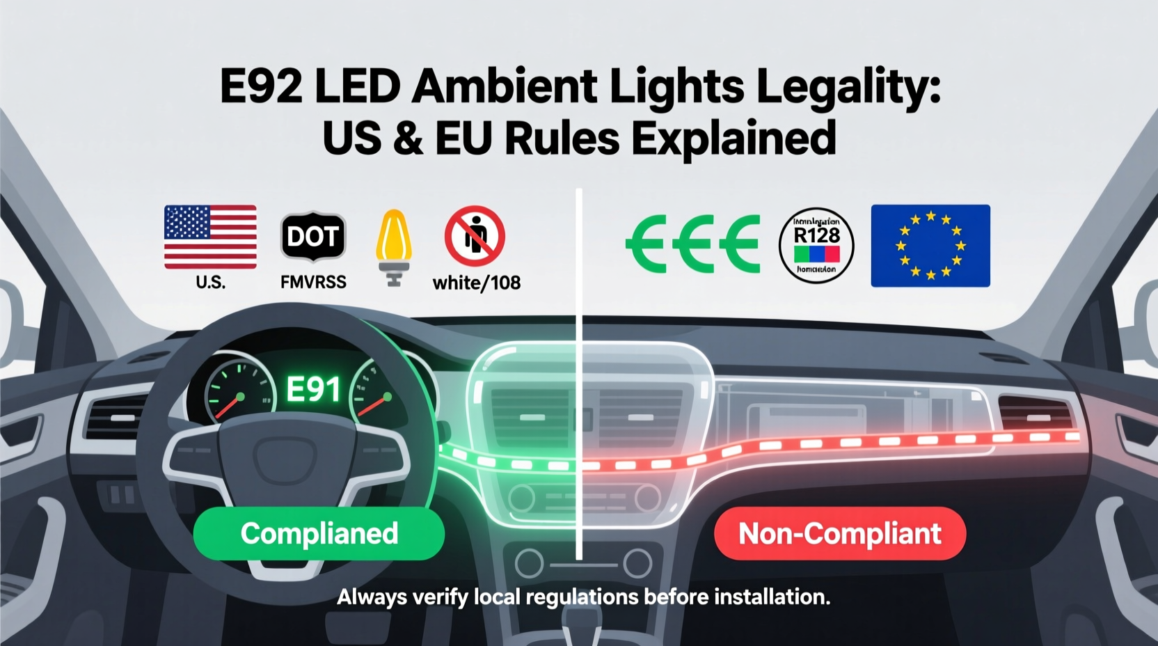 e92 led ambient lights legality