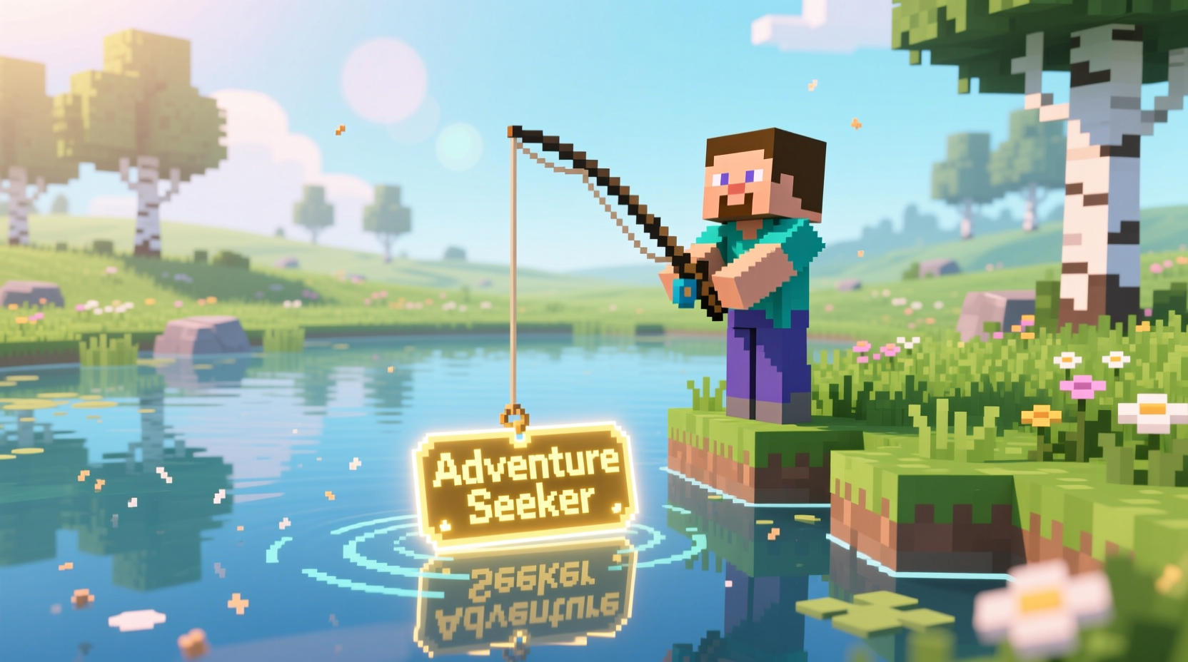 Minecraft player fishing for nametags in peaceful biome