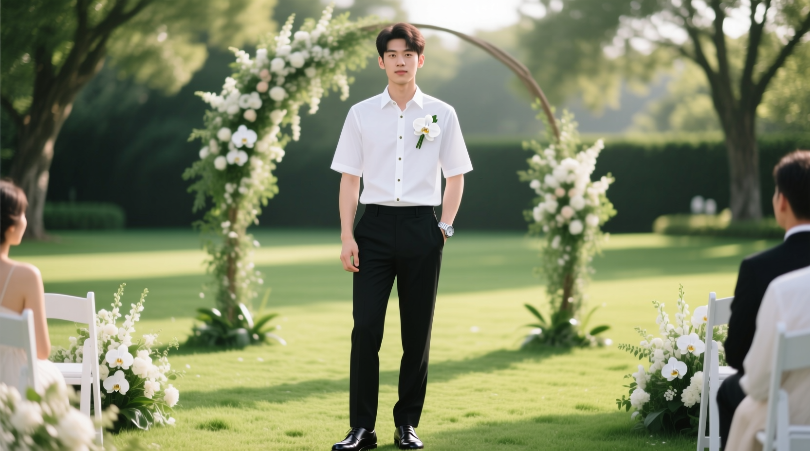can a guy wear a white shirt to a wedding