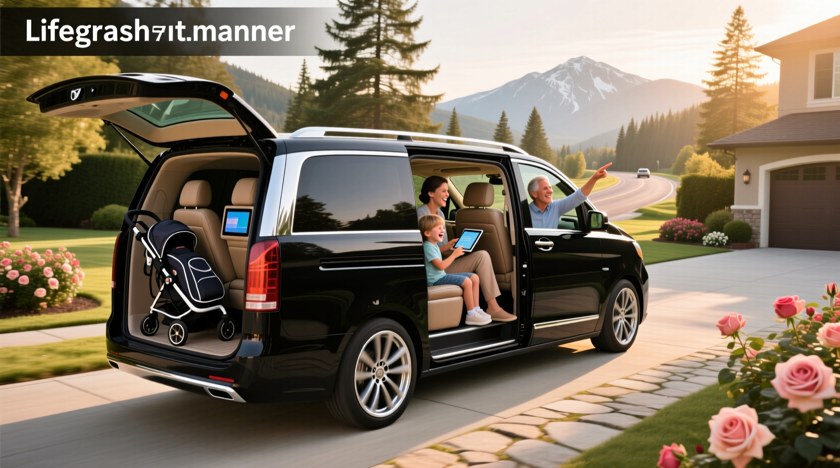 Family entering luxury van with automatic sliding doors