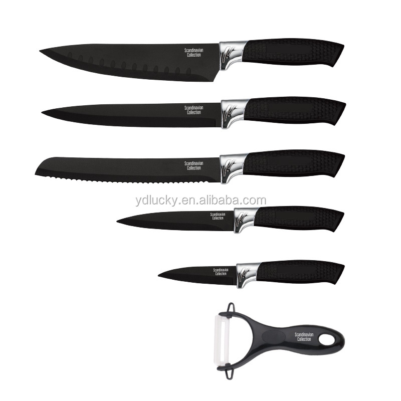 Lot De 6 Couteaux De Cuisine BAKLON – Acier Inoxydable, Noir, Neufs