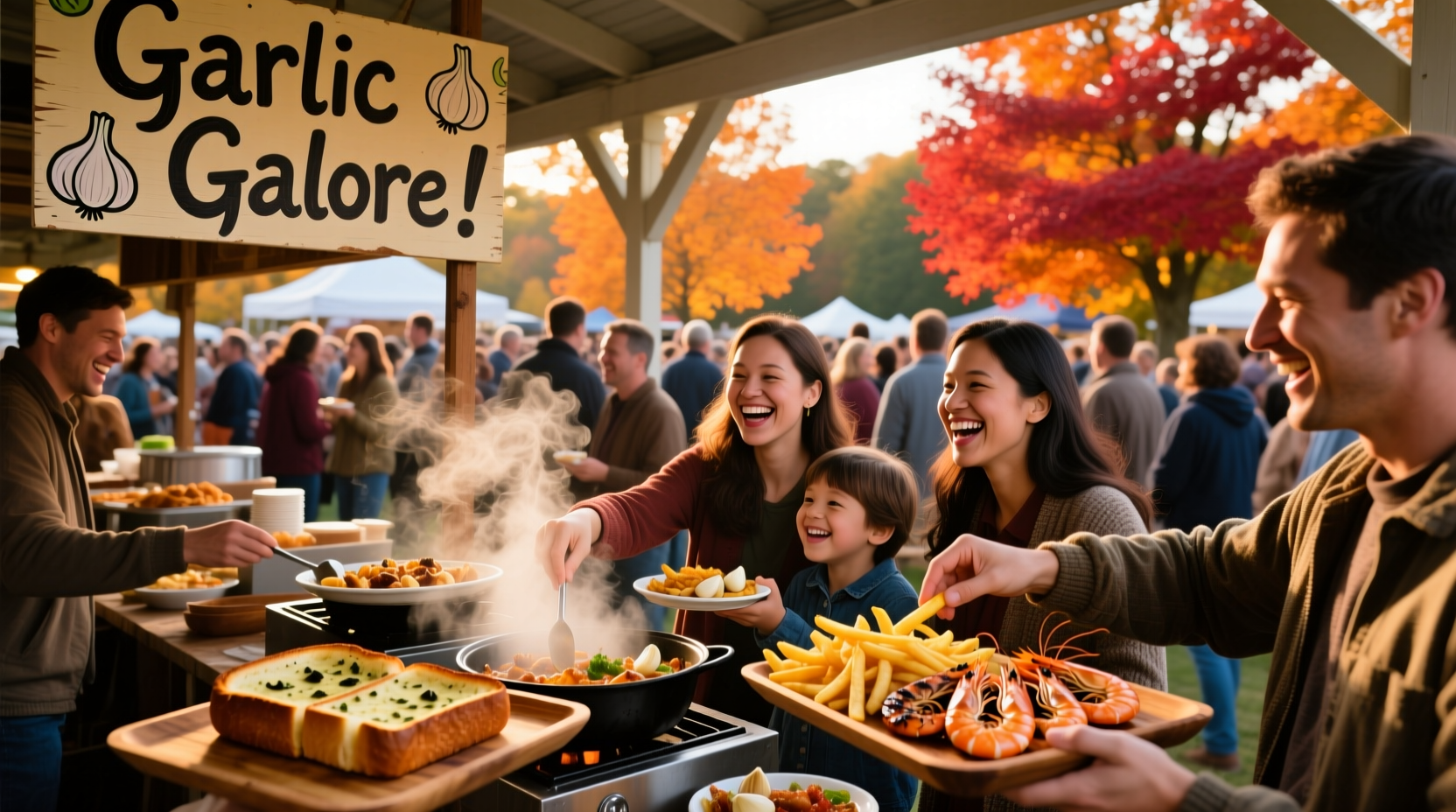 Crowd enjoying garlic dishes at Connecticut festival