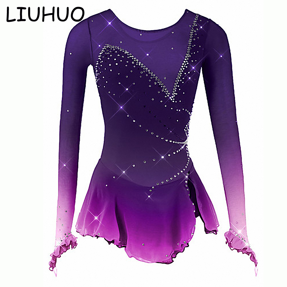open lace back dress Ombre Purple Figure Skating Dress Long Sleeves BSU06082 Size Adult Sma   Boutique Step Up