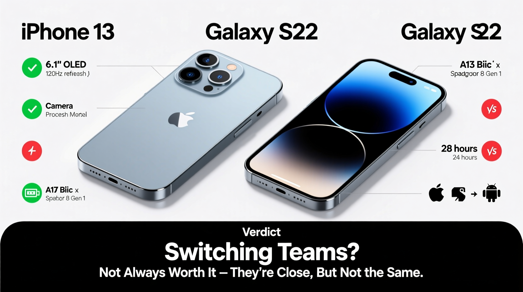 iphone 13 vs galaxy s22 is it worth switching teams or are they basically the same