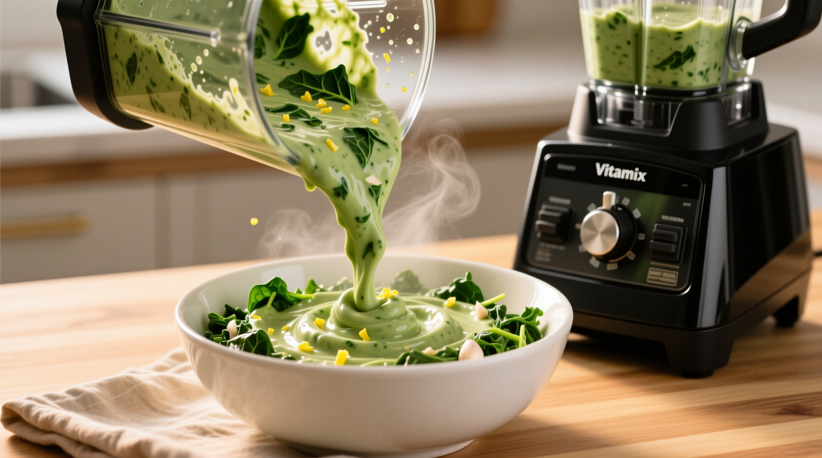 Creamy green kale spinach dip in Vitamix