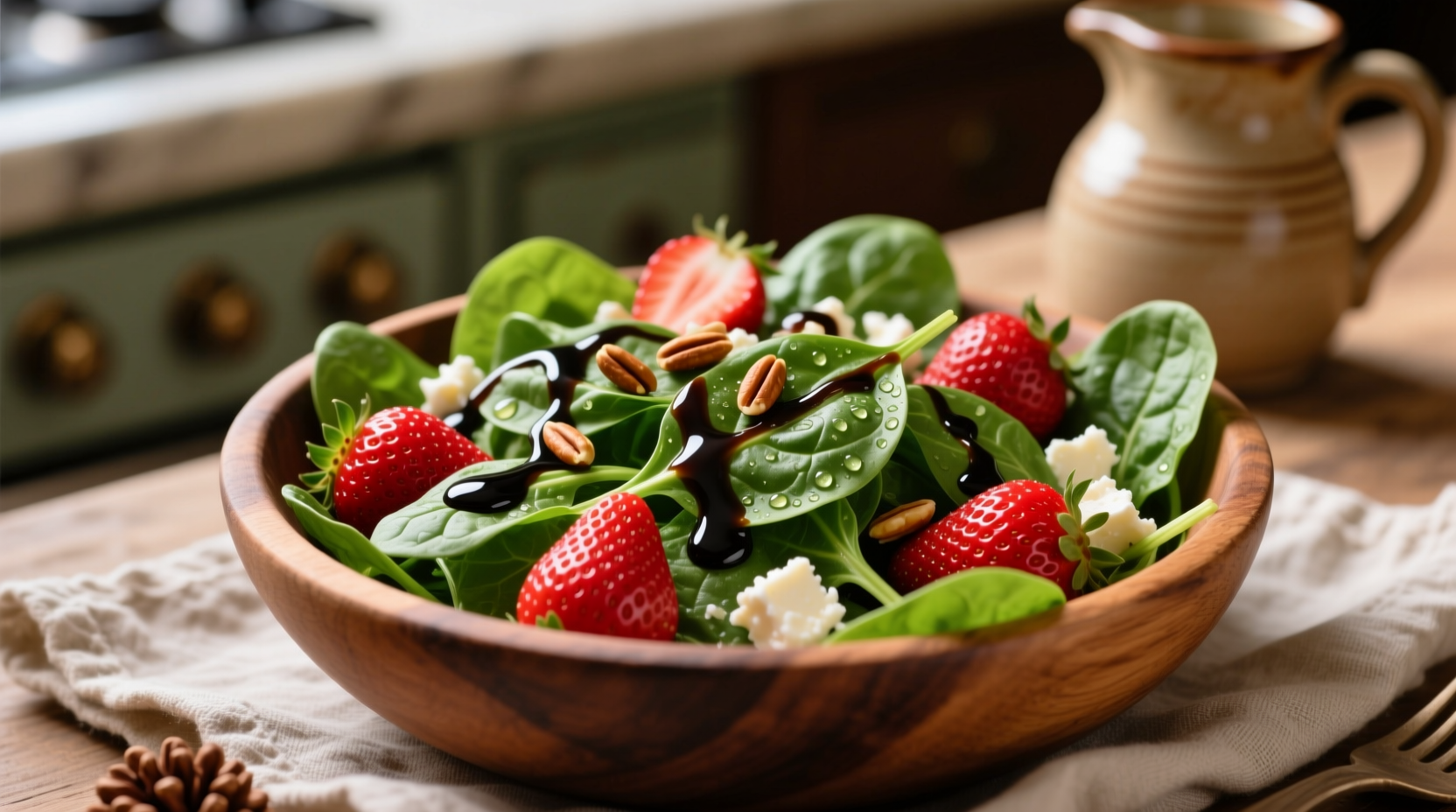Fresh spinach strawberry salad with balsamic dressing