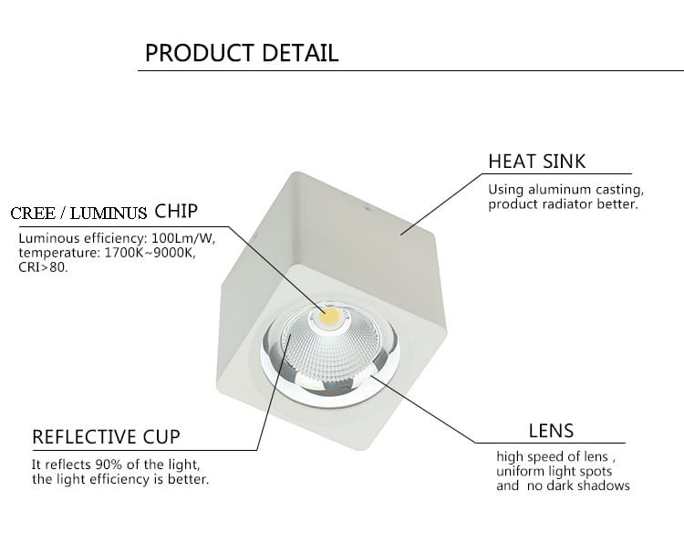 CE ROHS dimmable square cob led surface mounted down light 20w 30w 35w surface mounted led spot down lighting