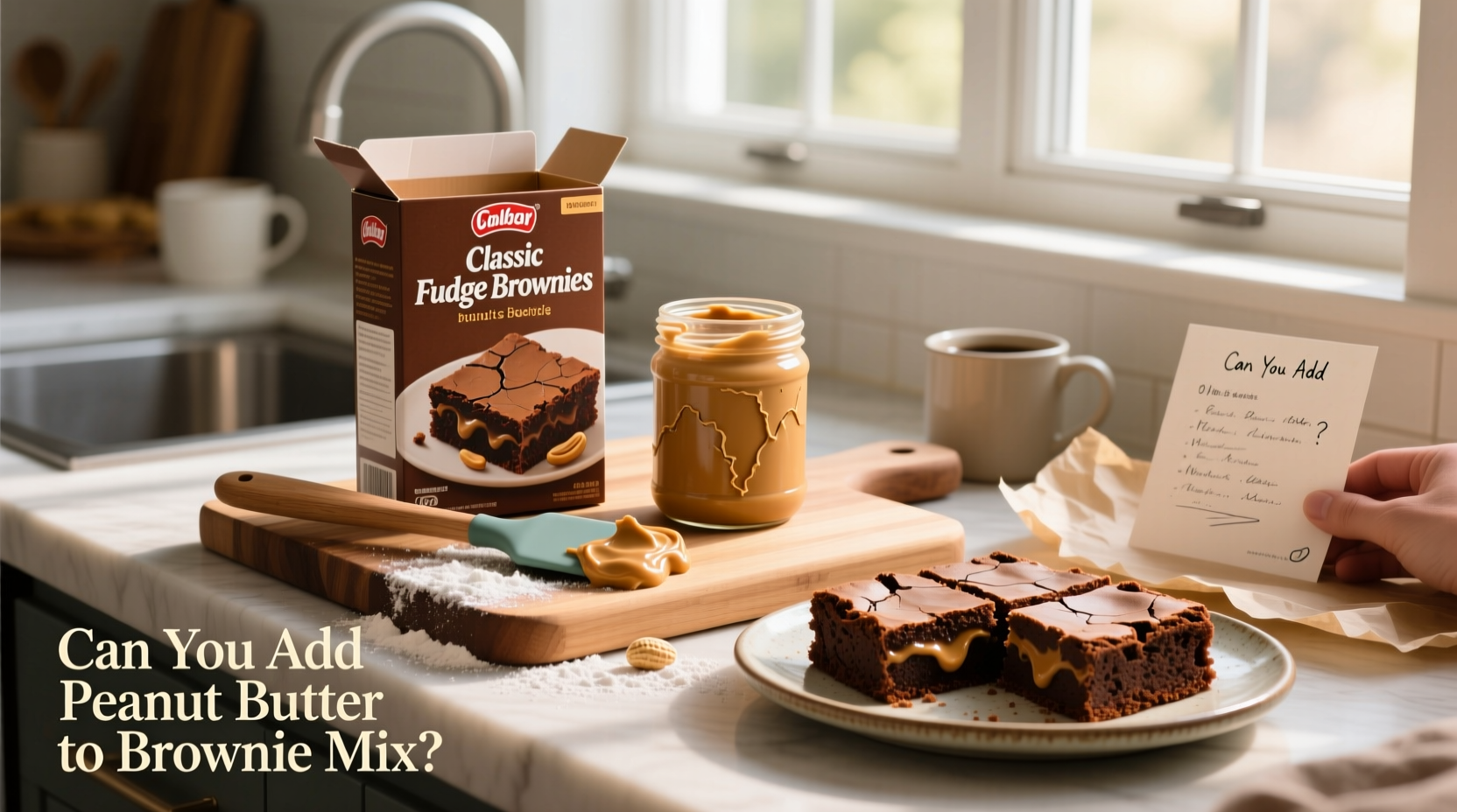 adding peanut butter to brownie mix