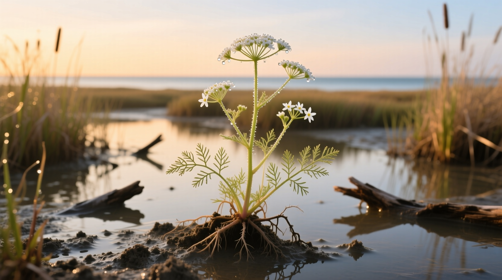 Wild celery plant growing in coastal marsh habitat