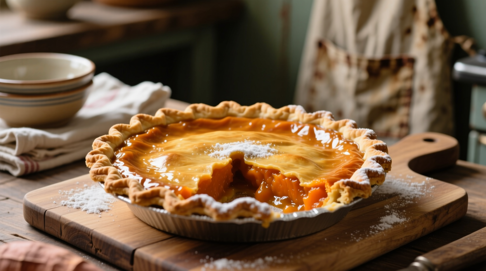 Golden sweet potato pie with perfect crimped edges
