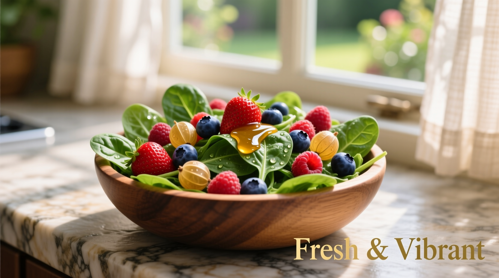 Fresh spinach berry salad with colorful mixed berries