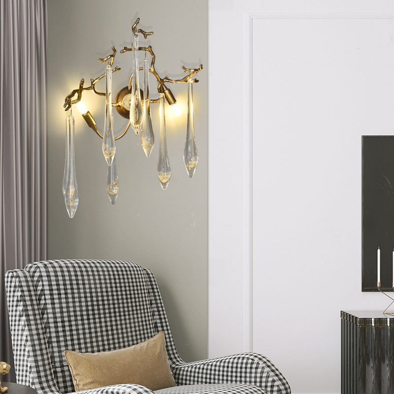 Best good quality modern indoor copper crystal drops wall lamp