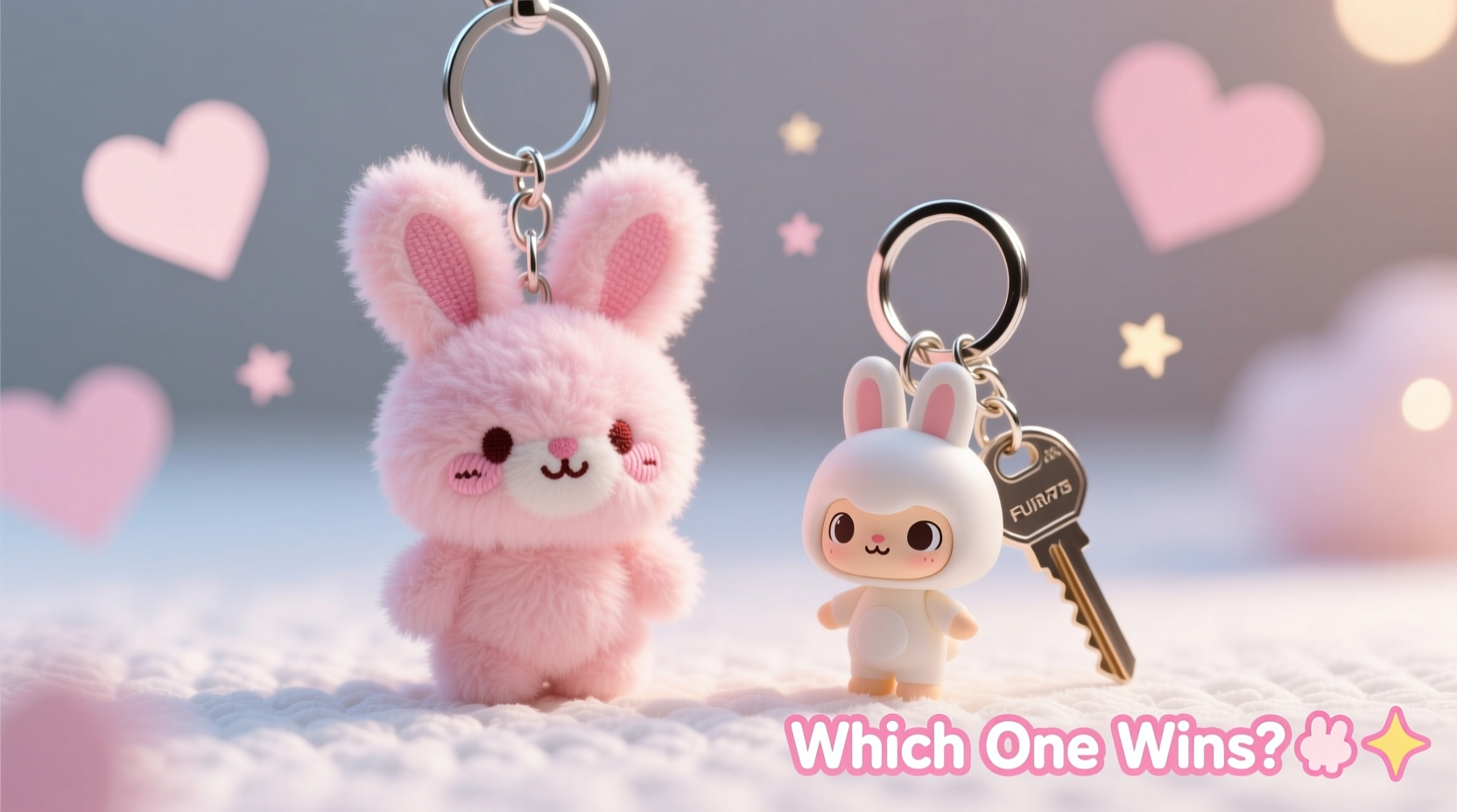 fluffy bunny keychain vs mini figure keychain which one is actually cuter