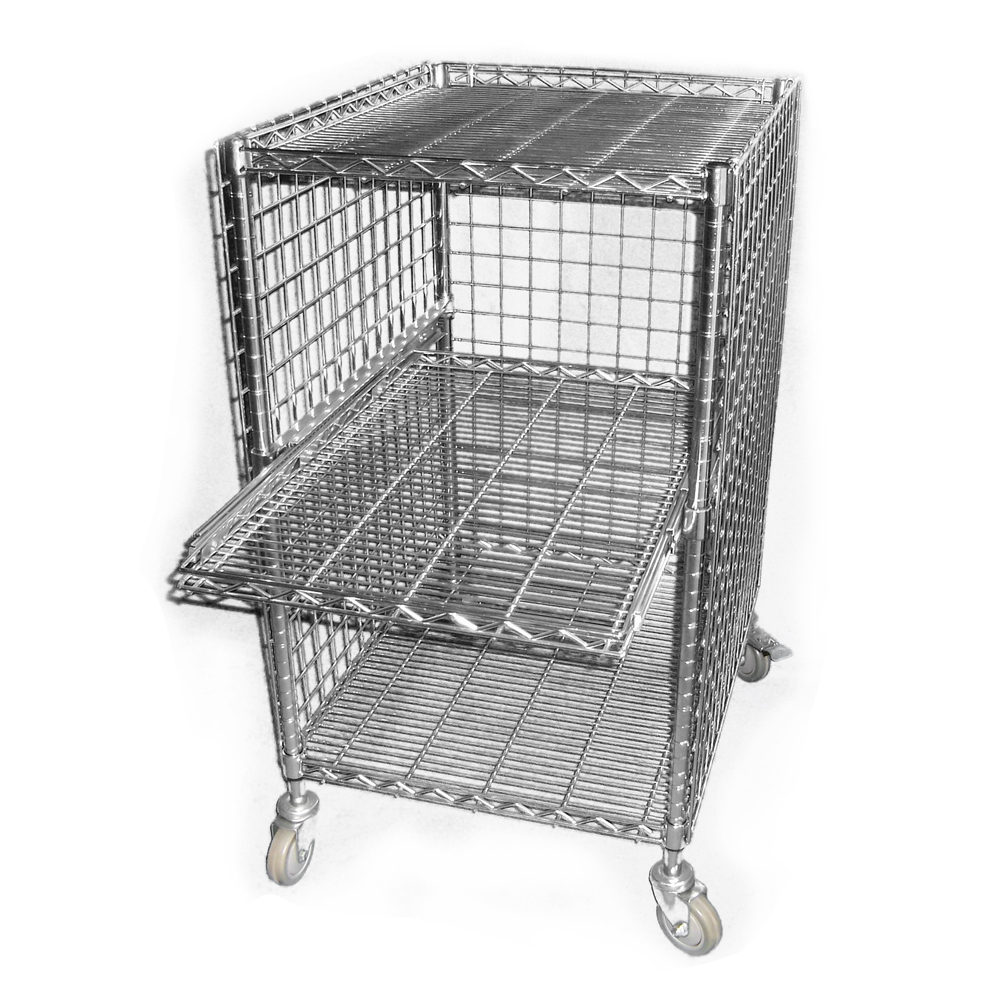 DLPO 3 sided steel storage metal Large capacity wire mesh roll cage container trolley