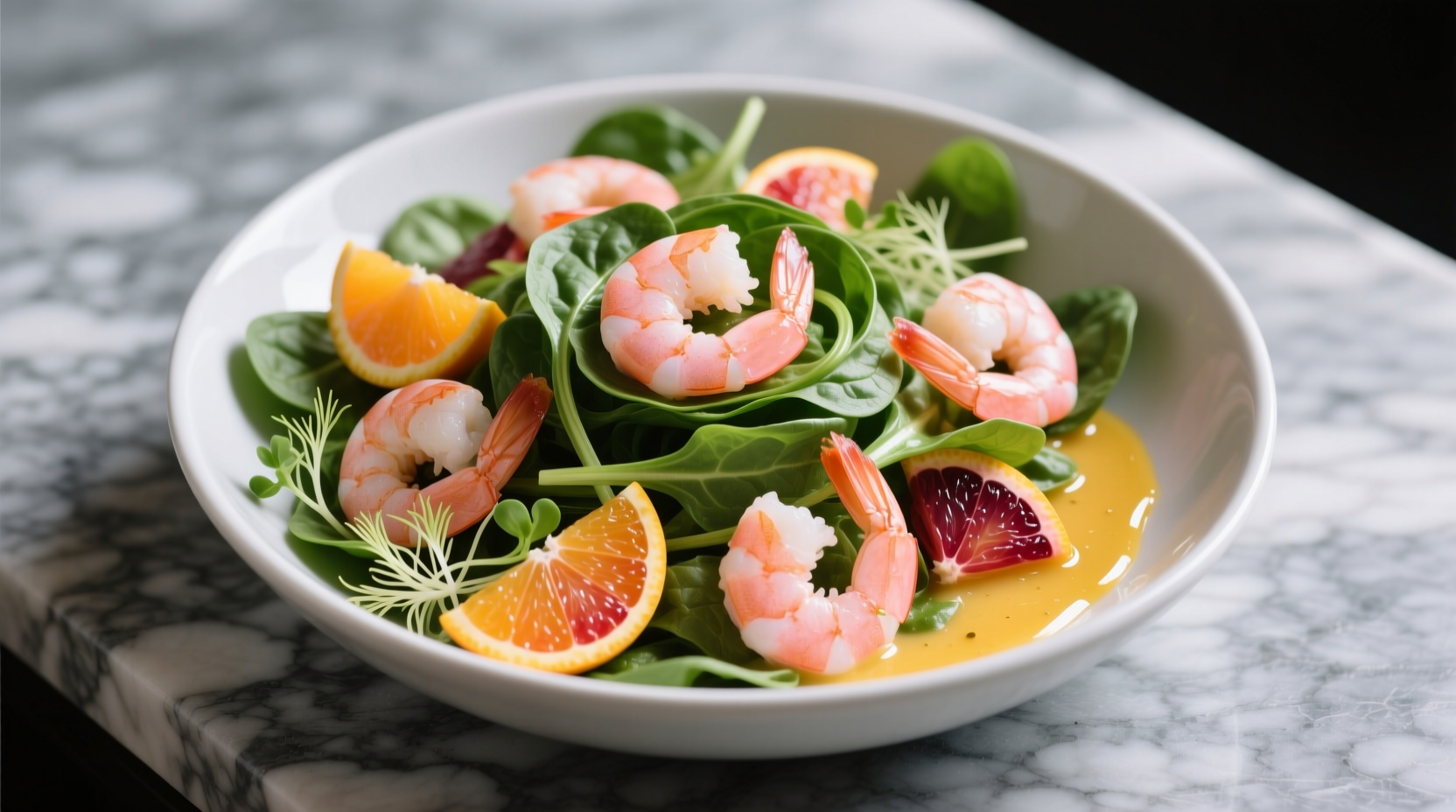 Fresh shrimp spinach salad with citrus dressing