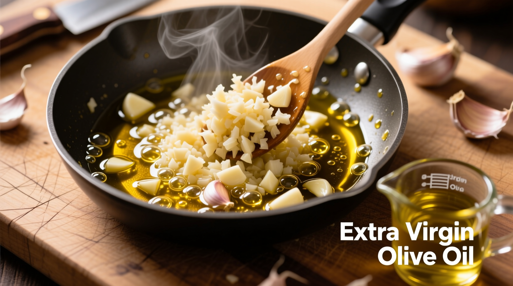 Garlic preparation technique showing minced garlic in oil