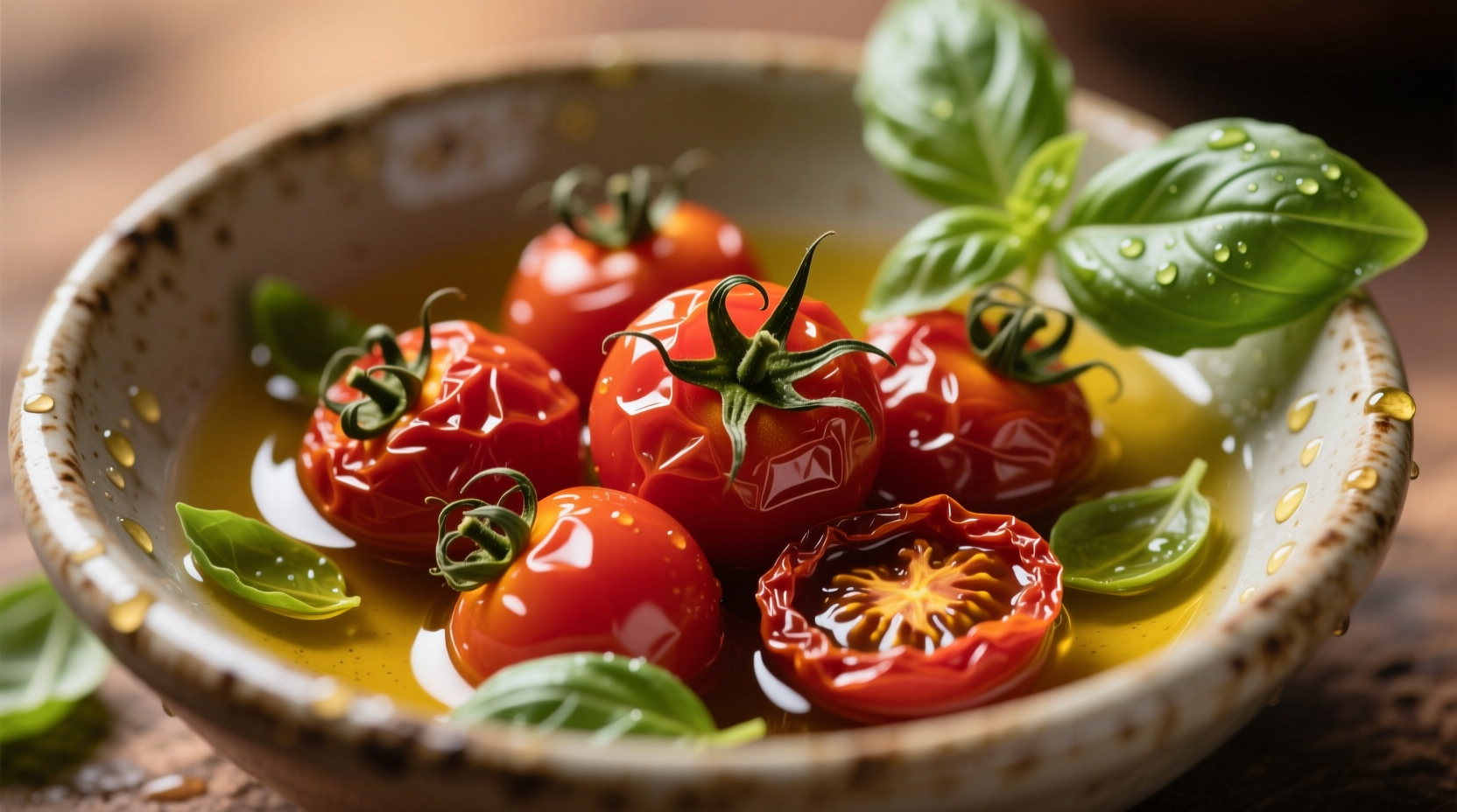 Sundried tomatoes in oil with fresh basil