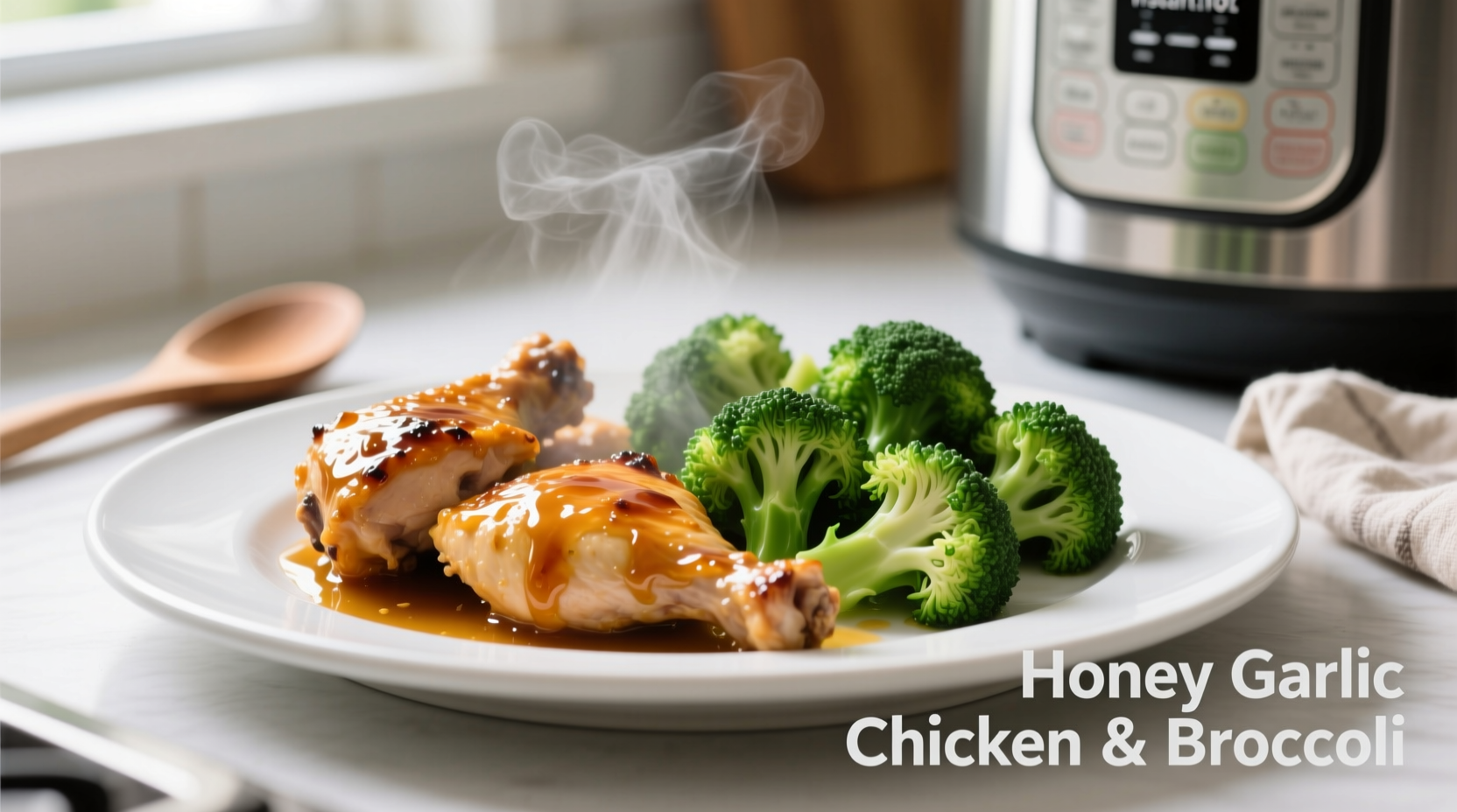 Instant Pot honey garlic chicken with steamed broccoli